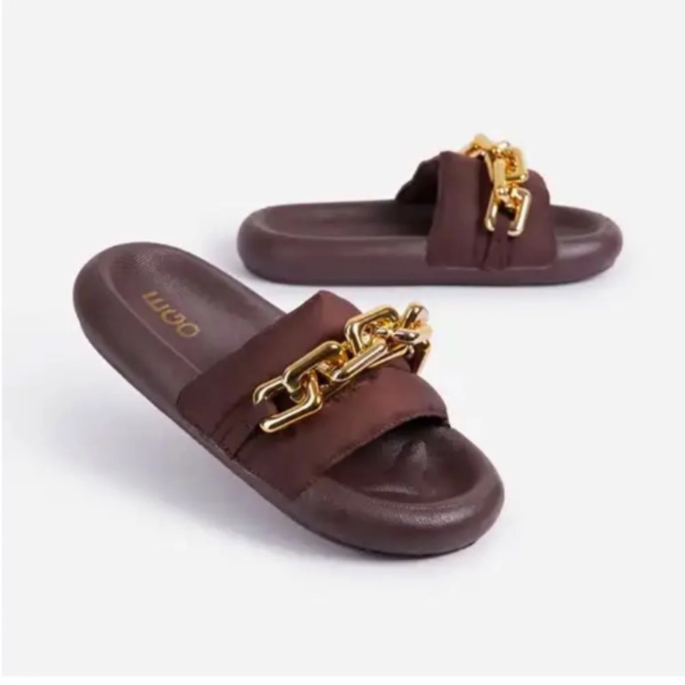 Brown slider sandals